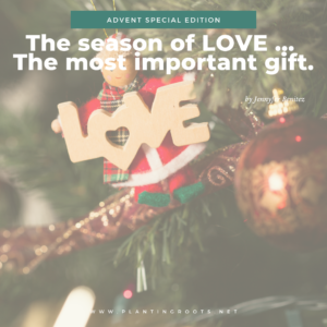 love ornament on Christmas tree