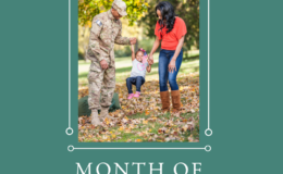 Image of a military dad and a mom playing with thier daughter in leaves